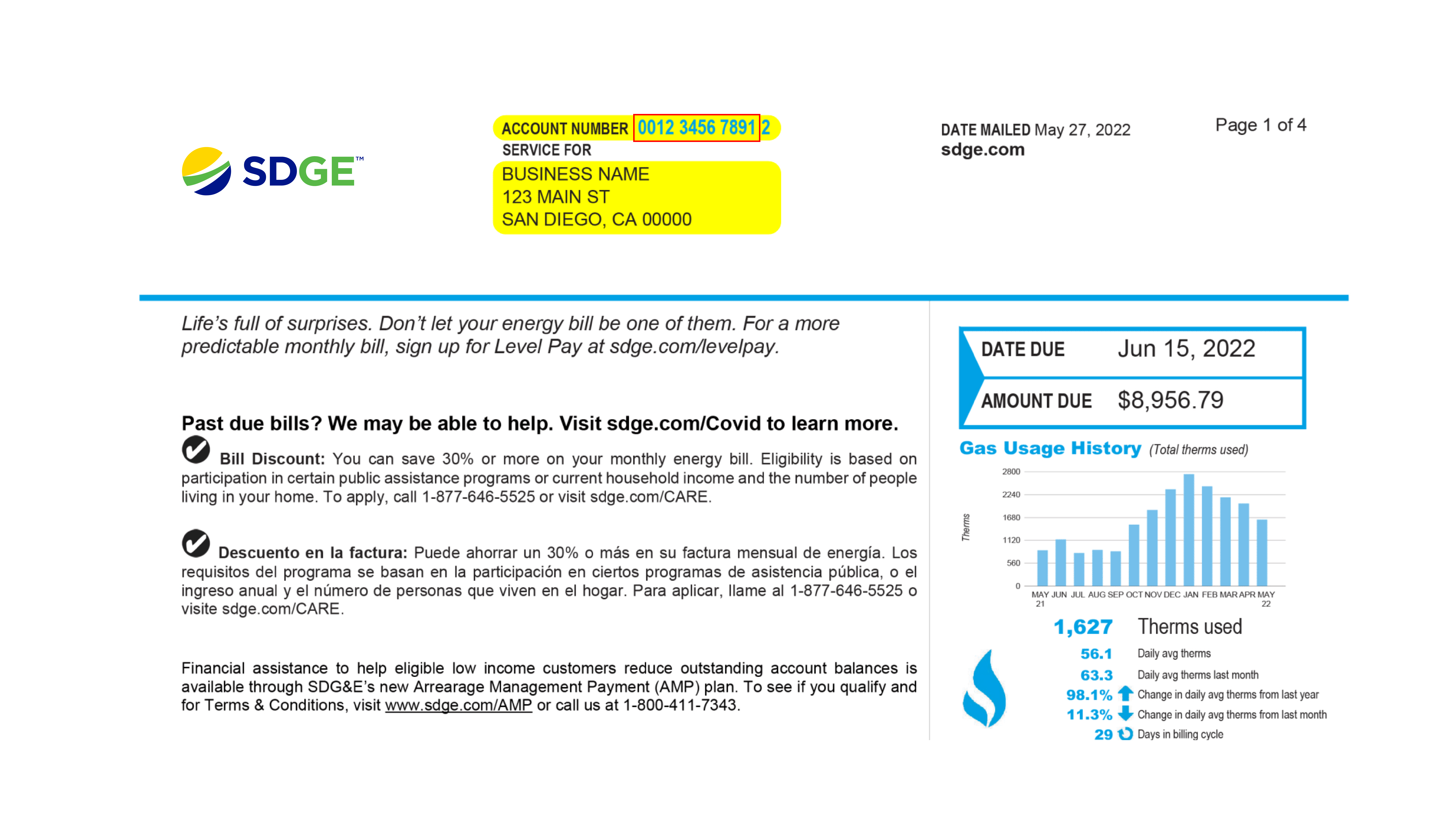 An image that shows your billing account number can be found in the upper right portion of your PG&E bill.